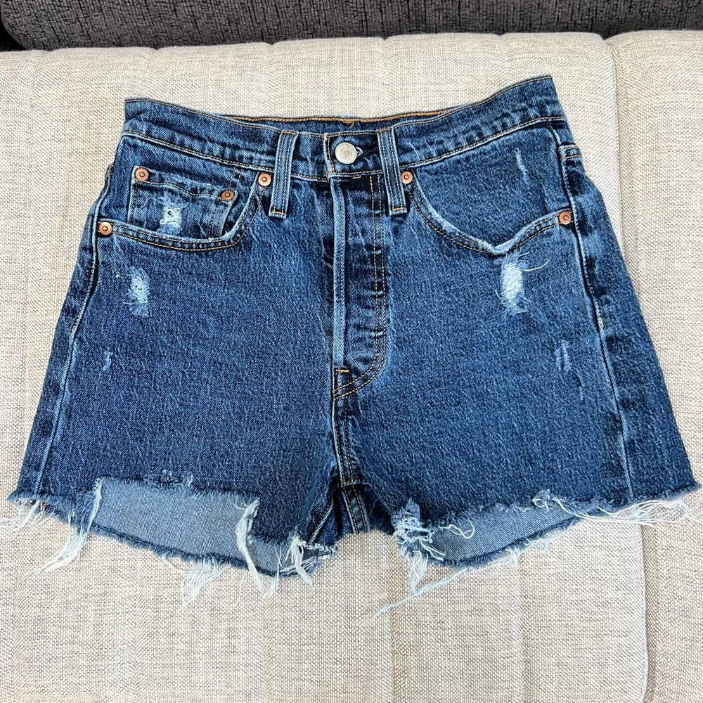 Levi's 501 High Waisted Blue Jean Shorts - Picture 1 of 5